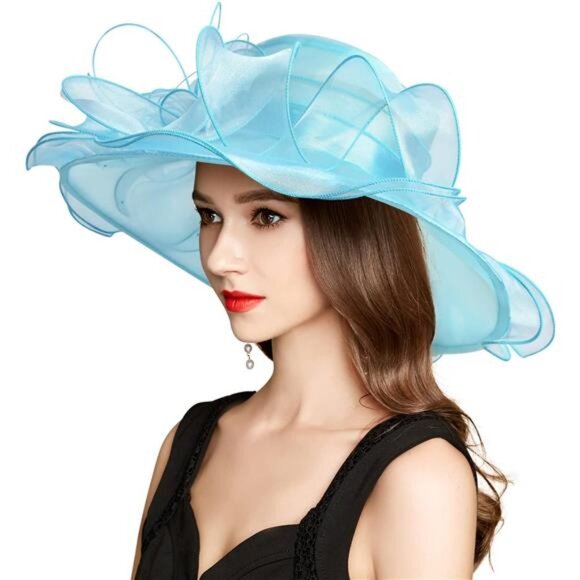 Derby Hats for Women, Classy Organza Sun Hat, Blue